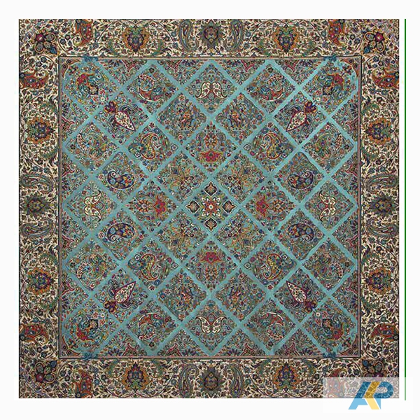 ترمه طرح سلطنتی فیروزه ای مربع سایز 100 * 100